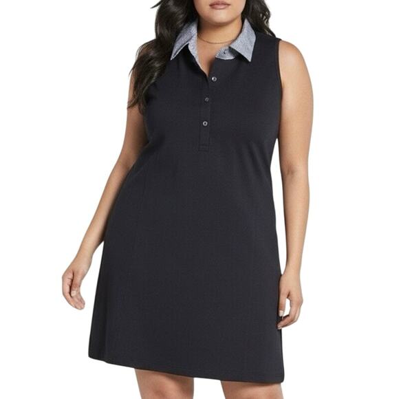 1901 sleeveless polo shirt dress navy pockets poplin collar nautical plus 3X - Picture 1 of 9